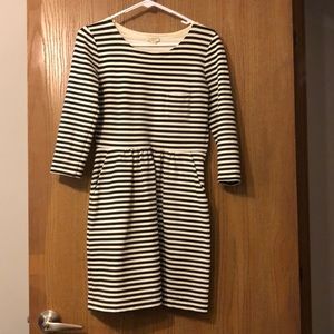 J crew black and ivory striped 3/4 sleeve dress